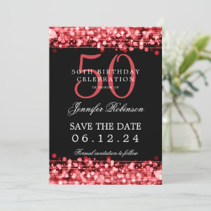 Red 50th Birthday Party Save Date w/ Details Invitation