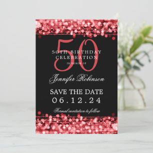 Red 50th Birthday Party Save the Date  Invitation