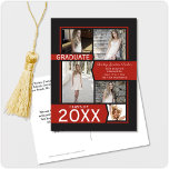 Red 5-Photo Collage Graduation Announcement Postcard<br><div class="desc">Bold high school or college photo graduation invitation or announcement in red and black. Click the customise button for more flexibility in adding text and photos! Variations of this design, additional colours, as well as coordinating products are available in our shop, zazzle.com/doodlelulu*. Contact us if you need this design applied...</div>