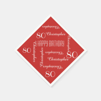 Red 80th Birthday Party Repeat Name, Paper Napkin