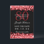 Red 80th Birthday Save the Date w/ Details Invitation<br><div class="desc">Elegant "80th Birthday Party" design with Red String Lights and custom name and details text. Easy to use and easy to personalise. Order Today!</div>
