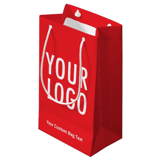 Red 8.5 inch Gift Bag Custom Business Logo Small (Front Angled)