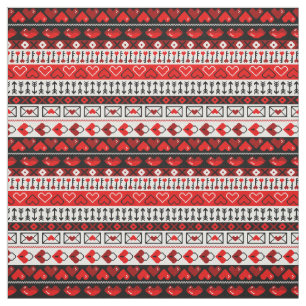 Red 8 Bit Love Hearts Fabric