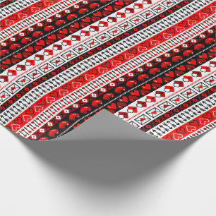 Red 8 Bit Love Hearts Wrapping Paper