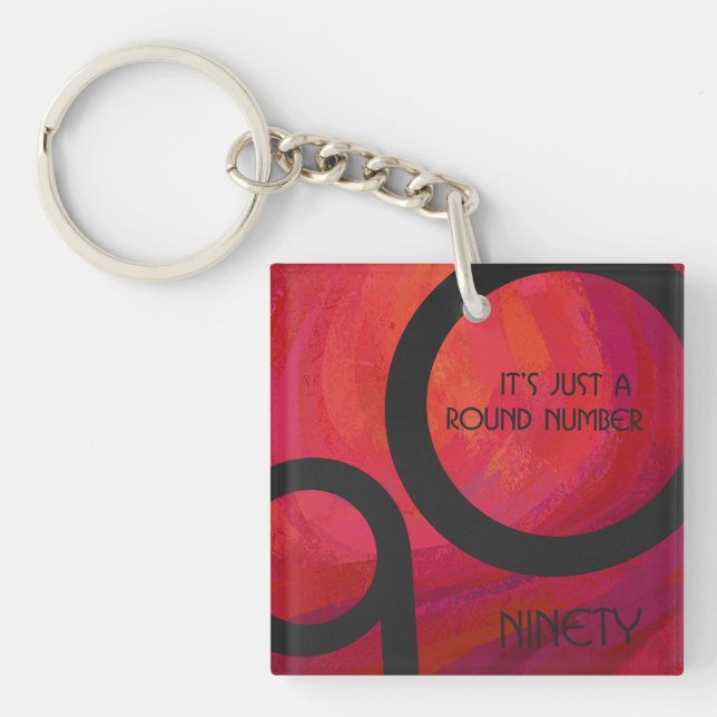 Red 90 Decade Birthday Key Ring (Front)