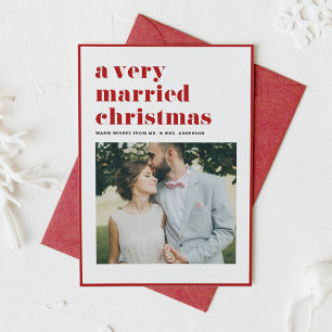 Red A Very Married Christmas Modern Photo Wedding Holiday Card