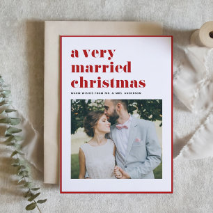 Red A Very Married Christmas Modern Photo Wedding Holiday Card