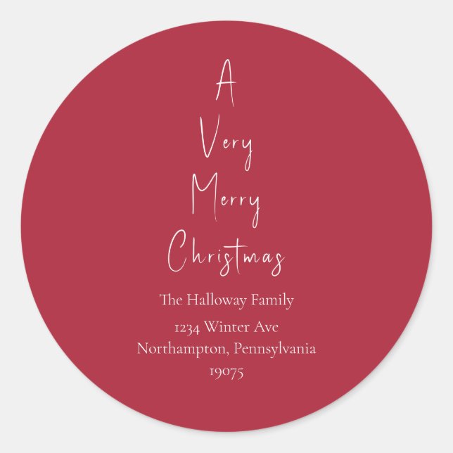 Red A Very Merry Christmas Tree Envelope Seals (Front)