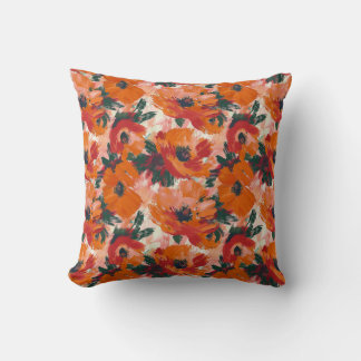 Red Absract Watercolor Poppies Cushion