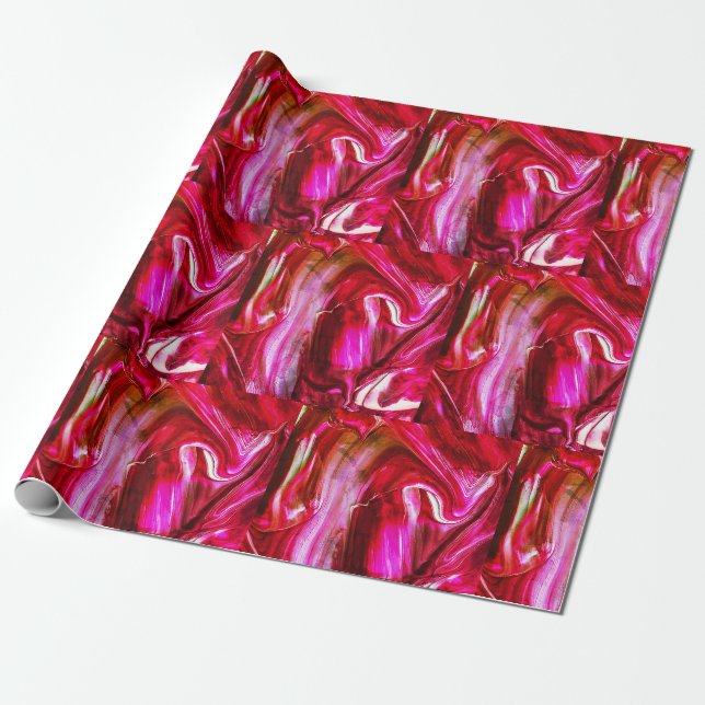 Red Abstract Art Wrapping Paper (Unrolled)
