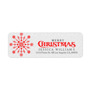 Red Abstract Christmas Snowflake Return Address Label