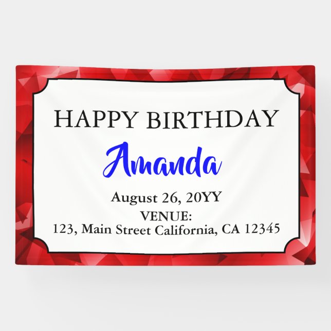 Red Abstract Crystal Design Birthday Custom Text Banner (Horizontal)