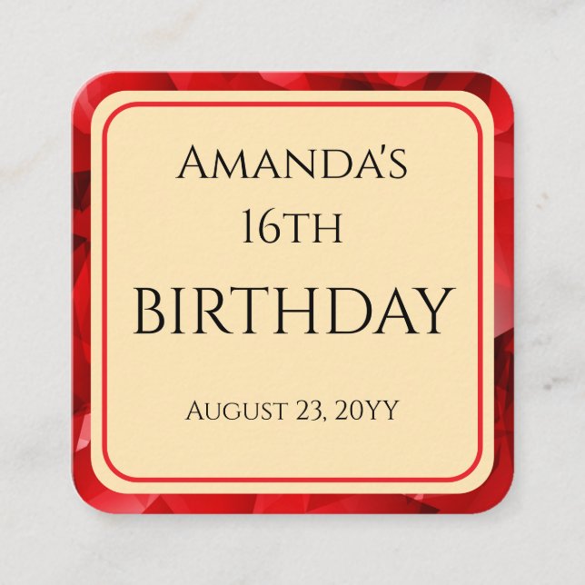 Red Abstract Crystal Design Birthday Custom Text Enclosure Card (Front)