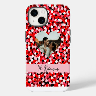 Red Abstract Dot Heart Frame Photo iPhone 14 Case