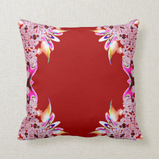 Red Abstract Feathery Throw Pillow