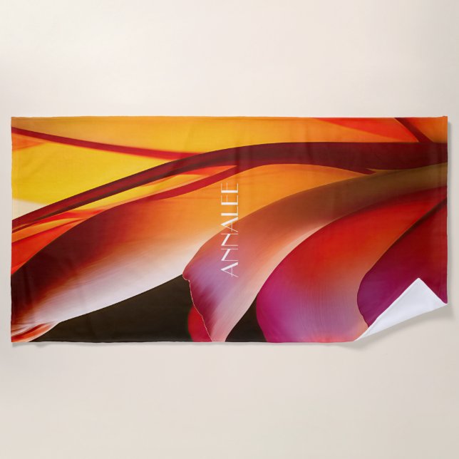 RED ABSTRACT FLORAL BEACH TOWEL (Front)