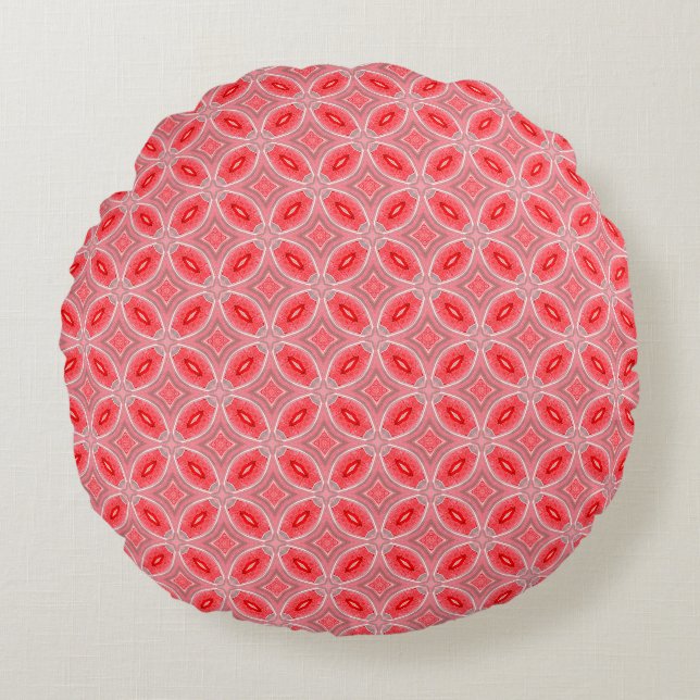 Red Abstract Flower Forms Pattern Round Cushion (Front)
