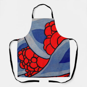 red abstract flowers blue abstract leaves print apron
