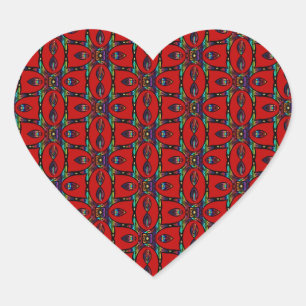 Red Abstract flowers floral modern art Pattern   Heart Sticker