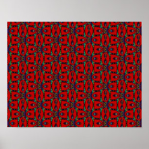 Red Abstract flowers floral Modern art Pattern Poster