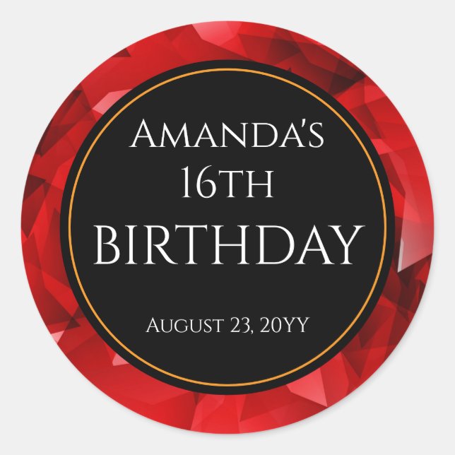 Red Abstract Geometric Crystal Background Classic Round Sticker (Front)