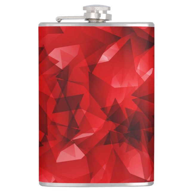 Red Abstract Geometric Crystal Background Hip Flask (Front)