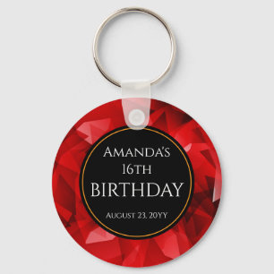 Red Abstract Geometric Crystal Background Key Ring