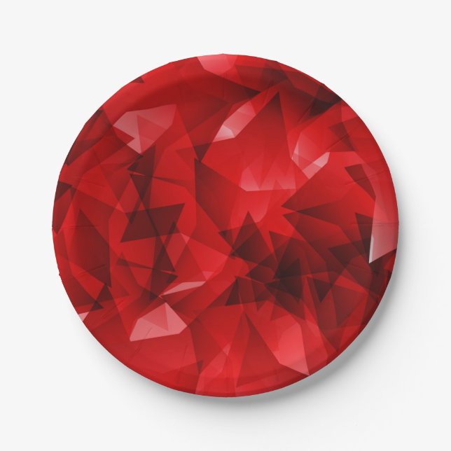 Red Abstract Geometric Crystal Background Paper Plate (Front)