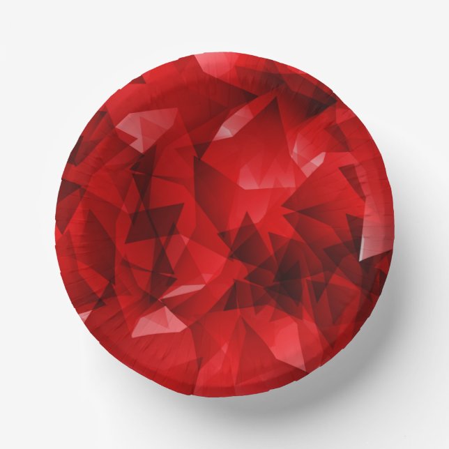 Red Abstract Geometric Crystal Background Paper Plate (Front)