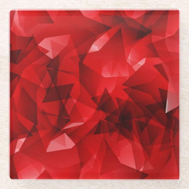 Red Abstract Geometric Design-51083 Glass Coaster (Front)