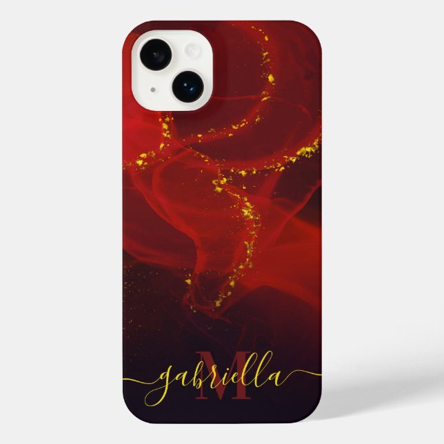 Red Abstract Gold Glitter iPhone Case (Back)