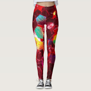 Red abstract mosaic shiny glitter pattern leggings