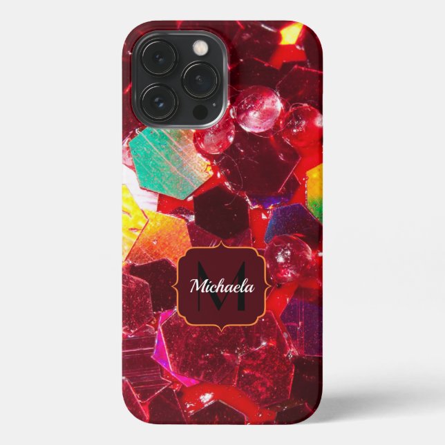 Red abstract mosaic shiny glitter pattern Monogram iPhone Case (Back)