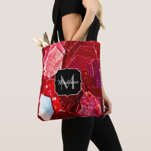 Red abstract mosaic shiny glitter pattern Monogram Tote Bag