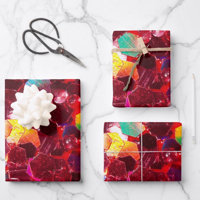 Red abstract mosaic shiny glitter pattern Monogram Wrapping Paper Sheet (Front)
