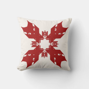 Red Abstract on White Snowflake-like Design Cushion