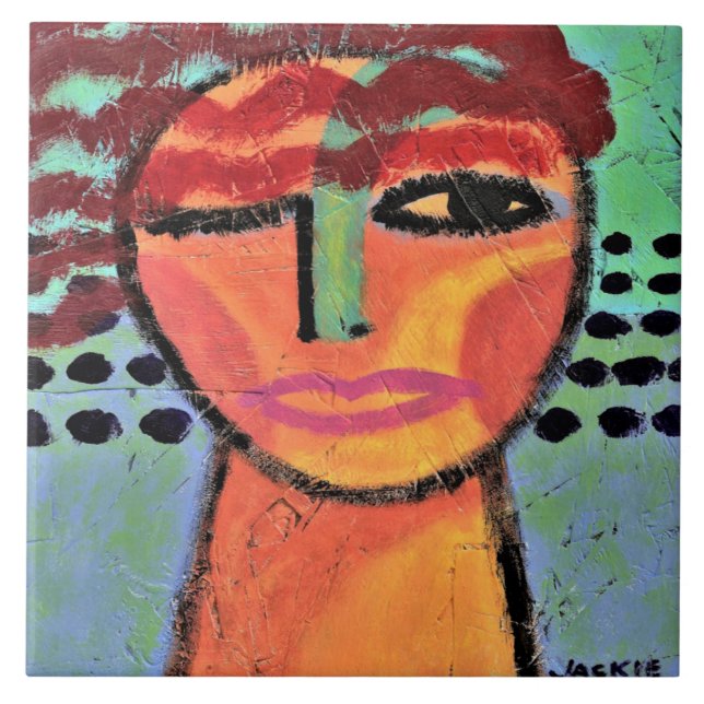 Red Abstract Painting of a Woman on OSB Board Ceramic Tile (Front)