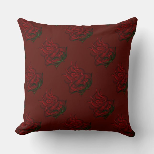Red Abstract Red Roses Throw Pillow (Front)