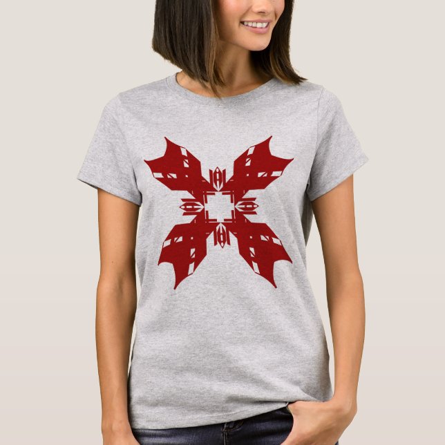 Red Abstract Snowflake Floral Contemporary Pop Art T-Shirt (Front)