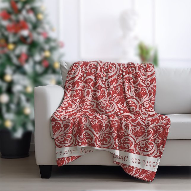 Red Abstract Snowflake Pattern#10 ID1009 Fleece Blanket (Creator Uploaded)