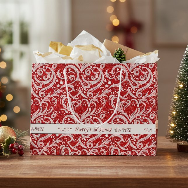 Red Abstract Snowflake Pattern#10 ID1009 Large Gift Bag (Creator Uploaded)