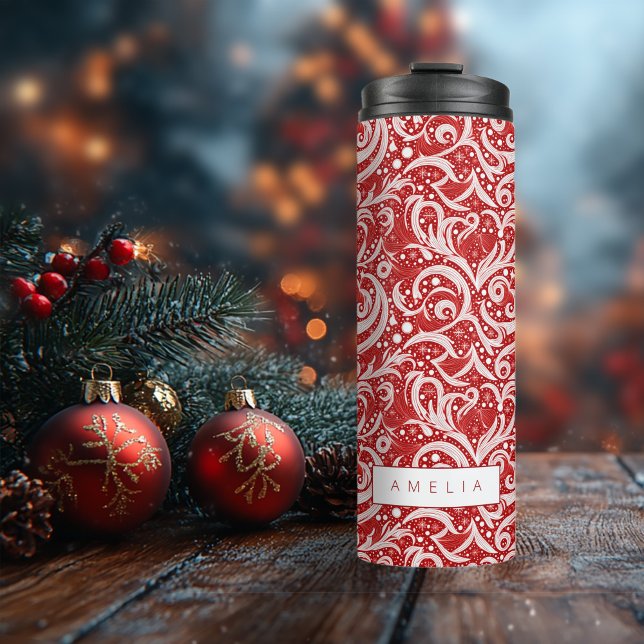 Red Abstract Snowflake Pattern#10 ID1009 Thermal Tumbler (Creator Uploaded)