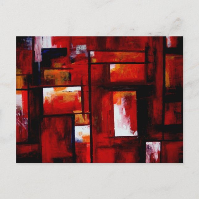 Red Abstract Squares Art Postcard (Front)