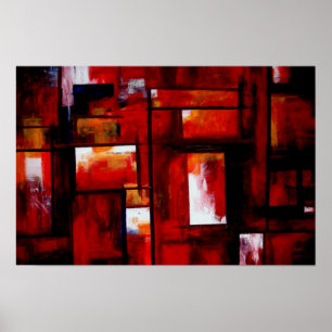 Red Abstract Squares Art Print Poster