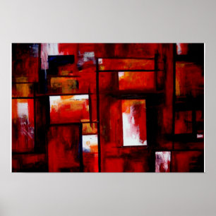 Red Abstract Squares Art Print Poster - Original
