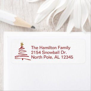 Red Abstract Tree Christmas Return Address Label