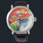 Red abstract watercolor floral flower monogram watch<br><div class="desc">Romantic elegant graceful red watercolor poppy painting by H Cooper</div>