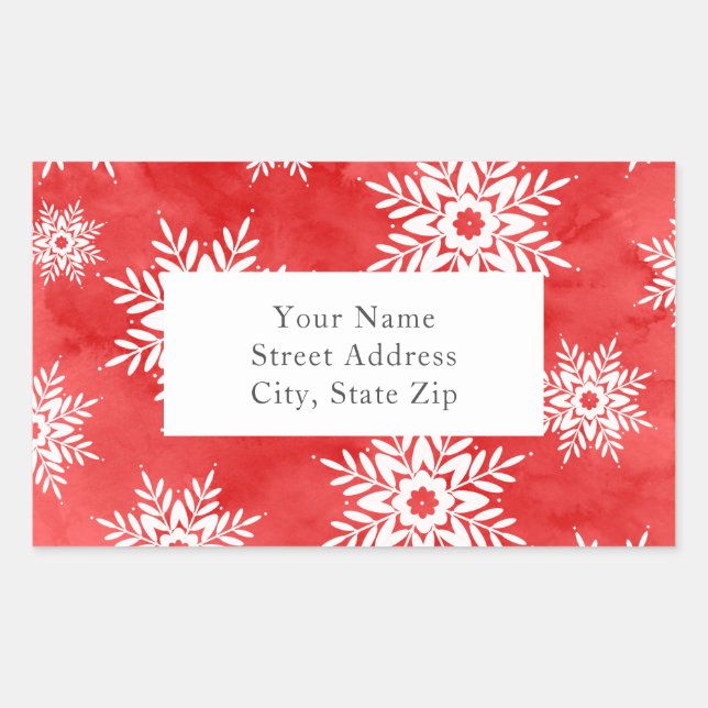 Red Abstract Watercolor Snowflakes Label (Front)