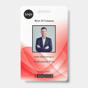 Red Abstract Wave Business Photo ID Badge