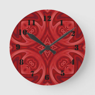 Red abstract wood pattern round clock
